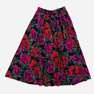 Vintage Jaeger Wool Floral A-Line Skirt Size 12 Vibrant Red and Purple
